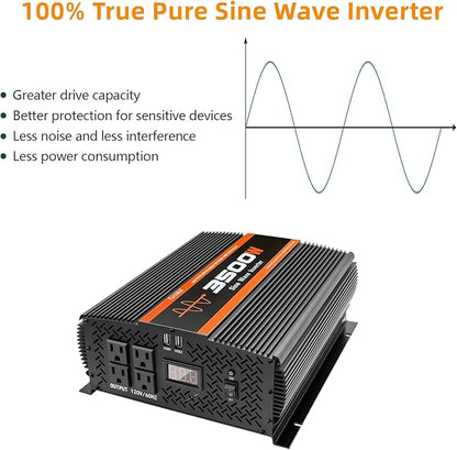 3500W Pure sine Wave Inverter 3500 watt Inverter 12 Volt Inverter RV Inverter Solar Inverter 12V to 120V Inverter 3500 watt Inverter Power Inverter with 4 Power outlets