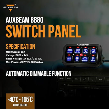 Auxbeam 8 Gang Switch Panel BB80 Universal Circuit Control Relay System Automatic Dimmable LED Switch Control Panel Switch Pod Touch Switch Box for Car Truck Offroad ATV SUV - Blue, 2 Years Warranty