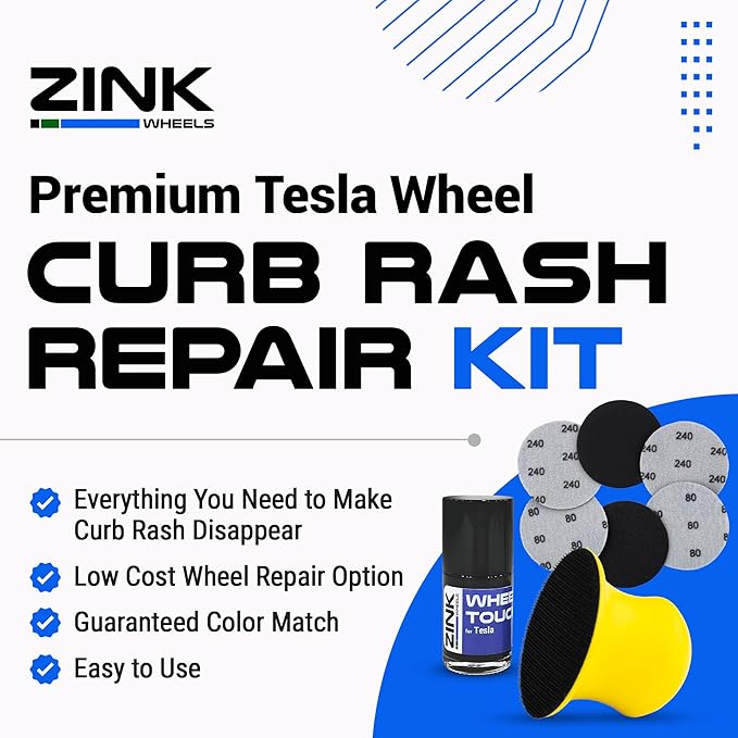 Premium Tesla Wheel Curb Rash Repair Kit for Model X 22-inch Grey Turbine Rims - DIY Kit with Color-matched Touch Up Paint - Made in USA