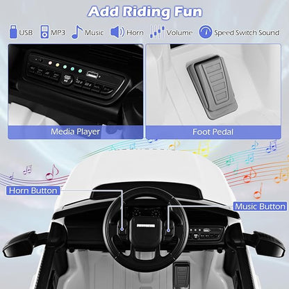 Costzon 12V Kids Ride On Car, Licensed Land Rover Electric Vehicle w/Remote Control, Lockable Doors, Slow Start System, LED Lights & Speed Switch Sound, Music & Horn, MP3 & USB (White)