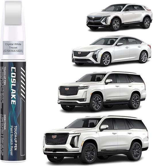 Car Touch Up Paint(Crystal White Tricoat(G1W/WA140X)) for Cadillac, Car Paint Scratch Repair Kit, Quick & Easy Solution to Repair, 2 in 1 Scratch Remover Pen with 2PCS Disposable Micro Applicators