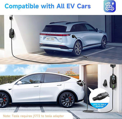 Level 2 EV Charger 40Amp, 240V 9.6KW Portable Electric Vehicle Charging Stations with NEMA 14-50P, 25FT Cable Adjustable Current/Timing Delay Home Electric Car Charger for J1772 BEVs/PHEVs
