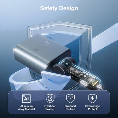 Retractable Car Charger 4 in 1, 131w Cigarette Lighter Adapter USB C, Type C Retractable Fast Charging Car Charger Adapter Multi Port for iPhone16/15/14/13/12/11, Samsung and More