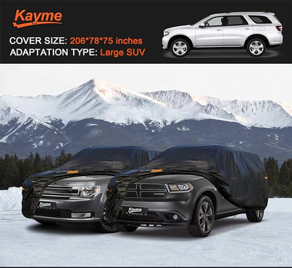 Kayme 7 Layers SUV Car Cover Waterproof All Weather for Automobiles, Outdoor Large SUV Cover Rain Sun UV Protection, Universal Fit for Dodge Durango, Ford Flex, Infiniti QX60, BMW X7 (201-206 inch)