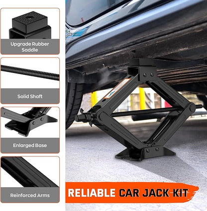 Universal Car Jack Kit Scissor Jack for Car 2 Ton Spare Tire Changing Kit,Portable Tire Jack Repair Kit with Lug Wrench,Car Lifting Jack for Auto/SUV/MPV