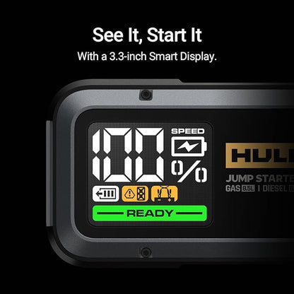 Hulkman Alpha85,Midnight Green,2000A 74Wh Smart Jump Starter,12V Portable Car Battery Booster with 3.3" Display,USB-C Power Pack,Includes 65W Wall Charger,Jumper Cables for up to 8.5L Gas/6.0L Diesel