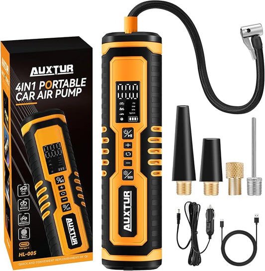 Cordless Tire Inflator for Car with 3 Light Modes and Automotive Power Cords, Electric Air Pump(Type-C) (150PSI)(6000mah Battery), Digital Air Compressor for Motorcycle, Bike, Truck and Ball