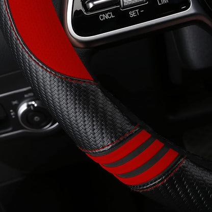 Car Steering Wheel Covers for Women Padded Carbon Fiber PU Leather Cute Auto Interior Accessories for Vehicle, Sedan, Universal, Anti Slip, Red, Standard Size 14.5-15"(37-38cm)