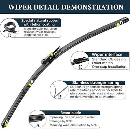 AUTOBOO 28"+28" Windshield Wipers with 15 Inch Rear Wiper Blade Replacement for Ford edge 2015 2016 2017 2018 2019 2020 2021 2022 2023-Original Factory Quality (Pack of 3)