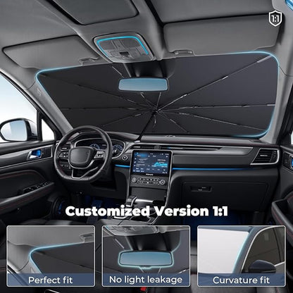 Windshield Sun Shade Umbrella Compatible with 2022-2025 Chevy Bolt EUV Accessories: Custom Fit 210T Silver, Foldable Sunshade Front Window Sun Visor, Blocks UV Rays, Keeps Car Cool for LT, Premier