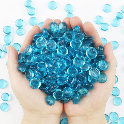 0.96LB Glass Beads Vase Filler Aquarium Gravel Decor Flat Glass Marbles Gems Pebbles Fish Tank Rocks Home Decorative Art Craft - Light Blue
