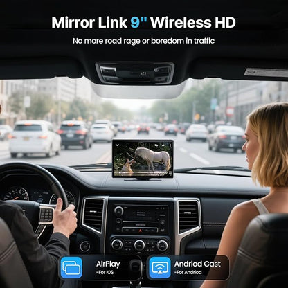 9''HD Wireless Carplay Screen For Car 4K Dash Cam&1080P Backup Camera With Apple Carplay&Android Auto Voice Control GPS DVR Call Music Message Mirror Link Airplay/Android Cast Fit Pickup Truck SUV MPV