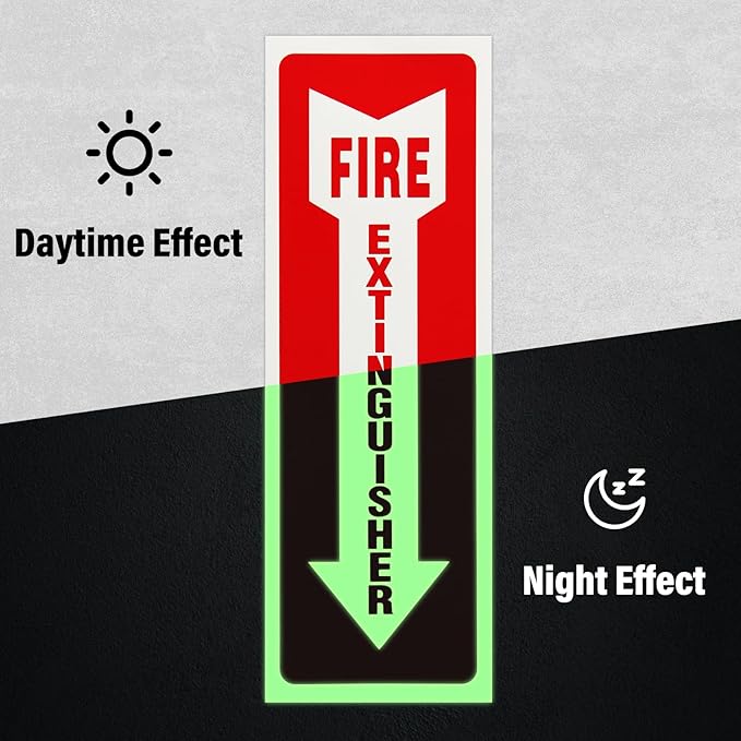Madrigal Fire Extinguisher Glow in the Dark Sticker Sign,fire extinguisher sign,2Pack-4x12"Premium Self-Adhesive Vinyl for UV, Weather, Scratch, Water and Fade Resistance, Indoor and Outdoor