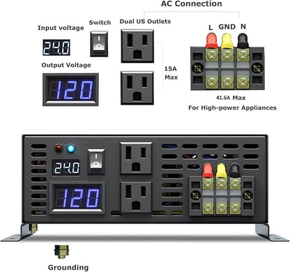 WZRELB 5000W 24V High Efficiency Solar Power Off Grid DC Voltage Converter Pure Sine Wave Inverter Dual 120V AC Outlets