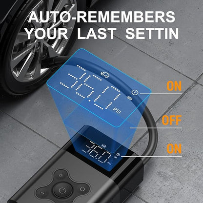 Tire Inflator Portable Air Compressor, 150 PSI Air Pump for Car, Electric Bike Pump with Digital Tire Pressure Gauge, Portable Tire Inflator for Compact Car, Electric Motorcycle, Bike (Black)