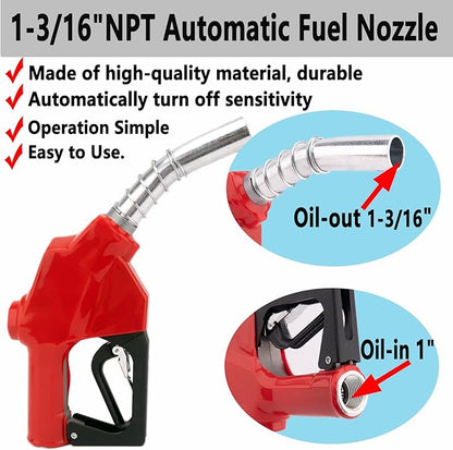 1-3/16"Automatic Fuel Nozzle, Car Fuel Filling Nozzle,Auto Shut-Off Fuel Nozzle, High Flow Automatic Fuel Nozzle, Suitable for Filling Diesel,Kerosene and Various Gasoline(inlet 1”NPT,32GPM) Red