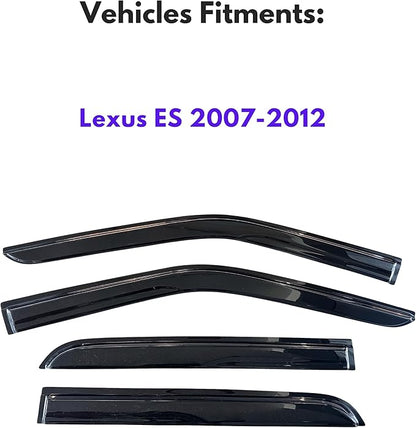 KPY Window Visor Compatible with Lexus ES 2007-2012, 4PC Rain Guard Side Window Vent Deflectors Tape-On Mugen Style, 2007 2008 2009 2010 2011 2012