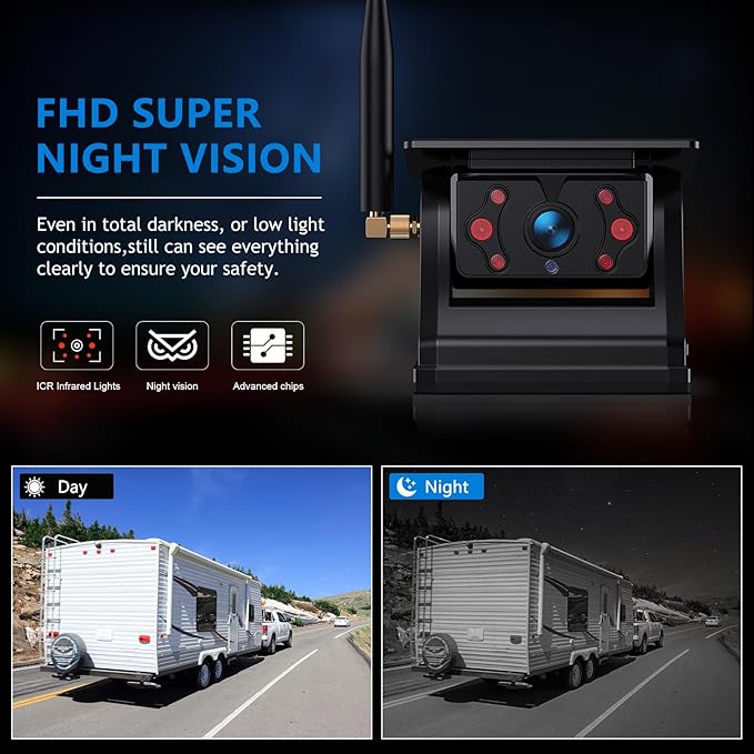 Magnetic Solar Wireless RV Backup Camera, 1080P 7" Touchscreen IPS Monitor & 2 Auto On Off Rear View Cameras, 1 Min Setup Night Vision Recording Guidelines, Back up Camera for Trailer Truck M7 2