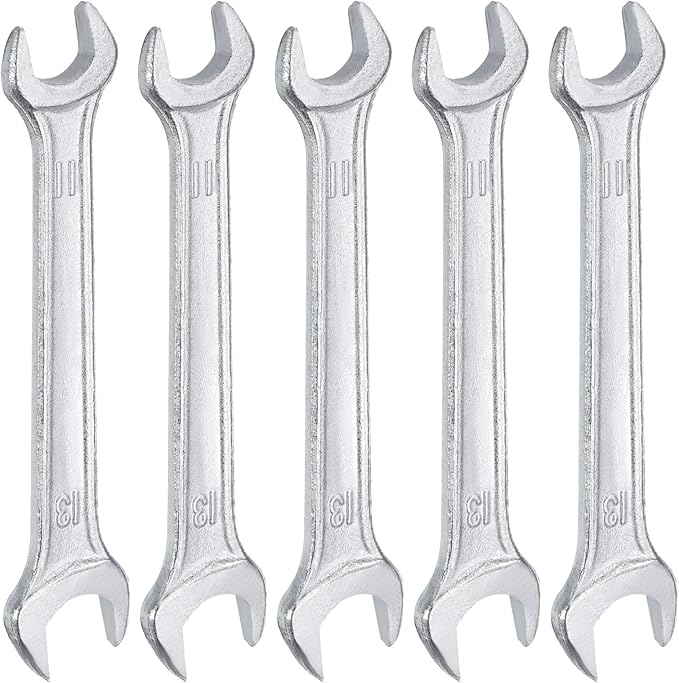 HARFINGTON 5pcs Double Open End Wrench 11mm x 13mm Metric 15 Degree Offset Angle Small Flat Head Wrench Galvanizing Open Ended Spanner for Automotive Repair Furniture Assembly