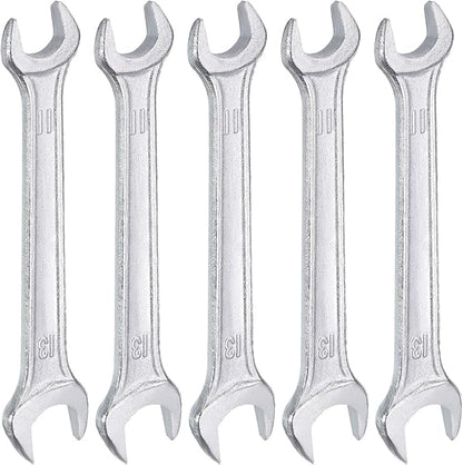 HARFINGTON 5pcs Double Open End Wrench 11mm x 13mm Metric 15 Degree Offset Angle Small Flat Head Wrench Galvanizing Open Ended Spanner for Automotive Repair Furniture Assembly