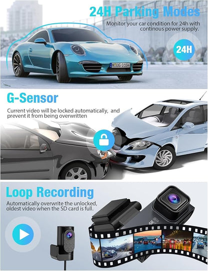 OMBAR Dash Cam 5G WiFi GPS, 3 Channel Dash Cam Front and Rear Inside 2K+1080P+1080P, 3.18" LCD Screen, 64GB Card Included, Dual Dash Camera for Cars 4K/2K/1080P+1080 P IR Night Vision, WDR, G-Sensor