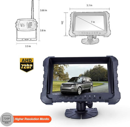 Digital Wireless Backup Camera System, Dual HD 720P Camera with Infrared Night Vision and Wide Viewing Angles, 7inch Wireless Monitor Split Screen for Trailer, RVs, Camper, 5th Wheel, etc