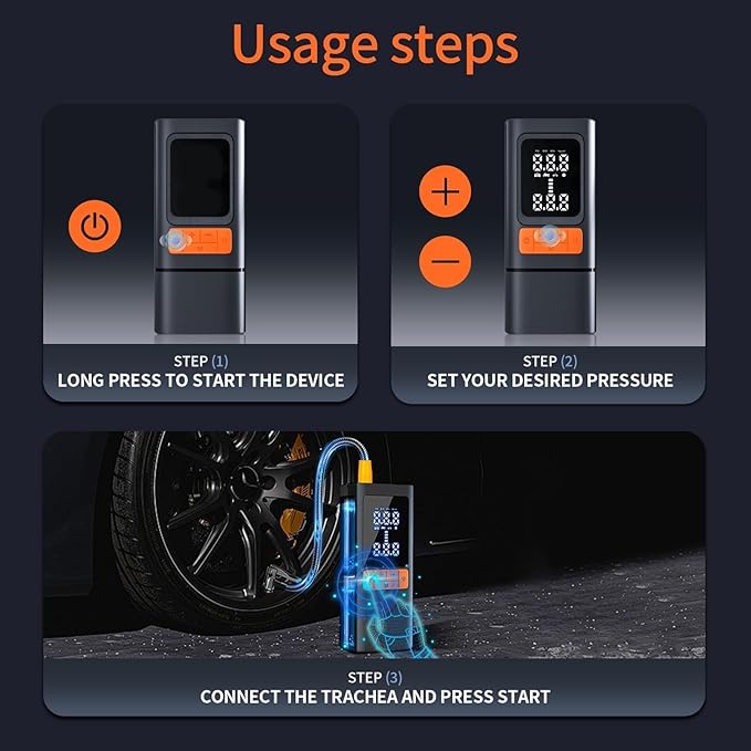 Tire Inflator, 150PSI Portable Air Compressor with Digital Gauge, Fast Cordless Inflation, Auto Shut-Off, Rechargeable Pump for Car, Motorcycle, Bike, and Sports Balls
