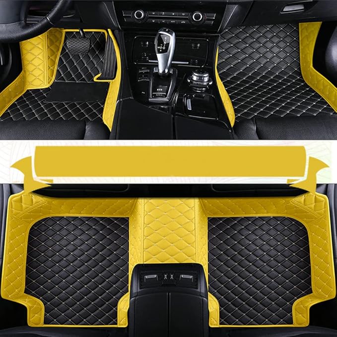 Custom Colors Car Floor Mats Black Pink for 99.9% Sedan SUV Sports， All-Weather Liners Car Floor mat，Luxury Leather Automotive Floor Mats (Black and Yellow,3D Floor Mats)