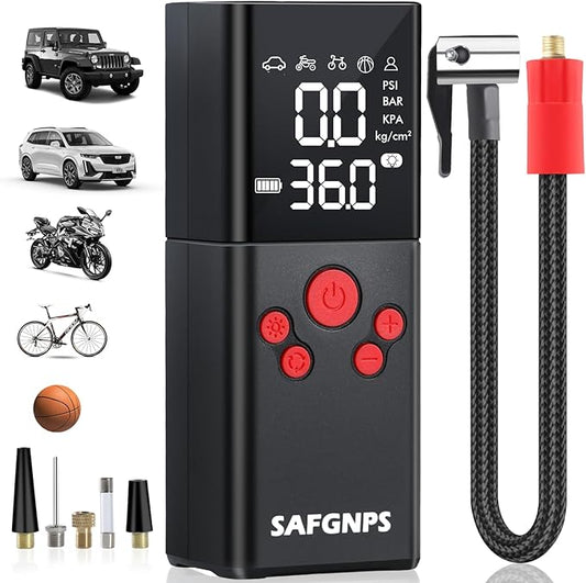 Tire Inflator Portable Air Compressor, 150PSI Cordless Portable Tire Inflator for Car, 3X Fast Smart Air Pump for Car Tires, Bike Pump, Motorcycle, Ball - Digital Pressure Gauge/LED