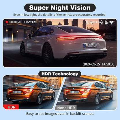 Dash Cam Front and Rear, UHD 4K Night Vision Dash Camera for Car with 3.2'' IPS Screen, 30FPS Dashcam Built-in GPS with App Control, 24H Parking Mode, G-Sensor