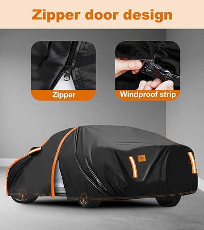 Car Cover Waterproof All Weather for Automobiles Winter Snowproof Rain UV Protection Heavy Duty Outdoor Sedan Car Cover & Car Snow Cover Universal Fit for Sedan Length Up to 185’’