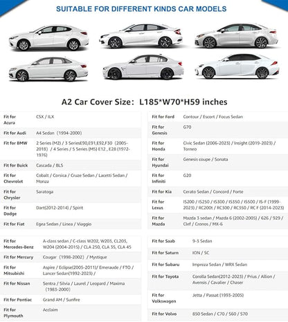 KouKou 6 Layers Car Cover Waterproof All Weather for Automobiles, Outdoor Full Exterior Covers Universal Fit BMW 3 Series 328i 330i, Toyota Corolla,Honda Civic,Chevy Cruze etc.(185 X 70 X 59 inches)
