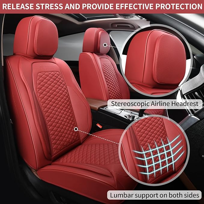 Car Seat Covers Full Set Leather Seat Covers Automotive Seat Covers Universal Car Seat Cover for Most Cars Burgundy