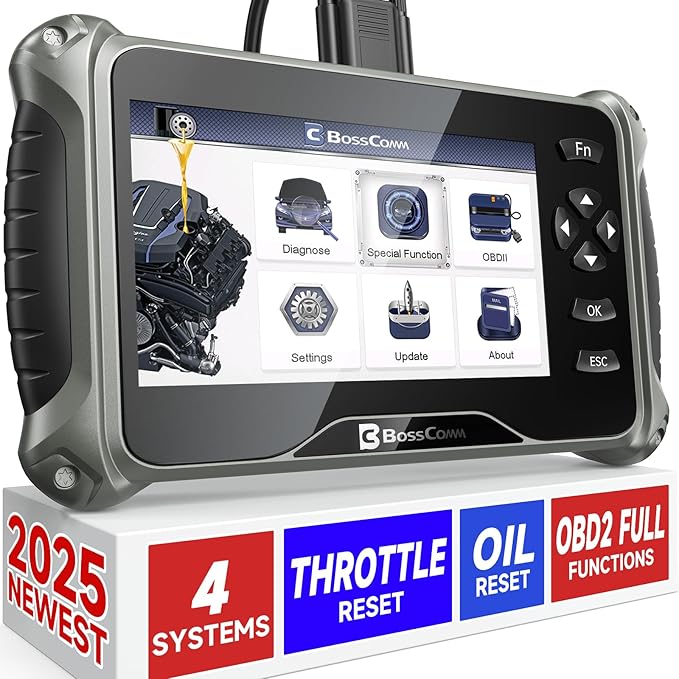 BOSSCOMM IF740 OBD2 Scanner, 4 Systems ABS/SRS/Transmission/Check Engine Code Reader Scan Tool with Oil＆Throttle Resets, Car Scanner Diagnostic Tool for All Cars, Easy to Use, Lifetime Free Update