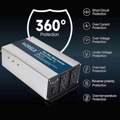 WZRELB 2000W Pure Sine Wave Inverter 36V DC to 110V 120V AC, Car Power Inverter with 4 AC Outlets, LED Display,Off-Grid Portable Power Converter for Home, RV, Truck, Camping