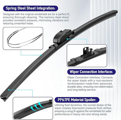 AJK Front Windshield Wiper for Acura MDX 2014 2015 2016 2017 2018 2019 2020 2021 2022 2023 2024, Original Equipment Back Window Wipers Blades, Conventional, Vehicle Specific Fit, Pack of 3