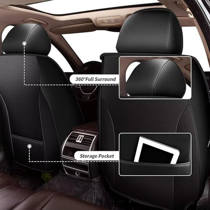 YORKNEIC Leather Car Seat Covers Fit for Hyundai Kona 2018-2025: 5 Seats Full Set Seat Covers - Waterproof Auto Seat Protector Compatible Airbag (Black&Grey)