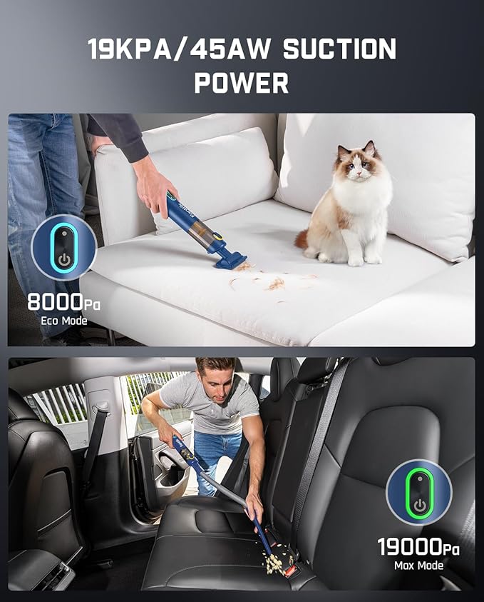 Fanttik Slim V8 APEX Car Vacuum, 4-in-1 Portable Mini Cordless Vacuum with 19000pa Suction Power, Type-C Charge, 2 Suction Modes, Handheld Vacuum for Car, Office Desk, Keyboards (Blue)