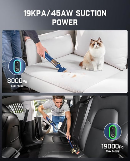 Fanttik Slim V8 APEX Car Vacuum, 4-in-1 Portable Mini Cordless Vacuum with 19000pa Suction Power, Type-C Charge, 2 Suction Modes, Handheld Vacuum for Car, Office Desk, Keyboards (Blue)