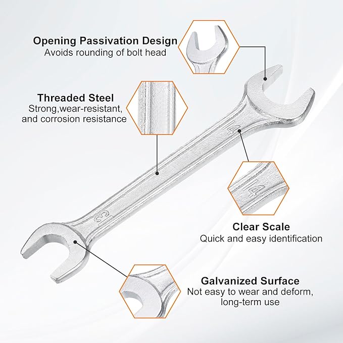 HARFINGTON 2pcs Double Open End Wrench 13mm x 14mm Metric 15 Degree Offset Angle Small Flat Head Wrench Galvanizing Open Ended Spanner for Automotive Repair Furniture Assembly