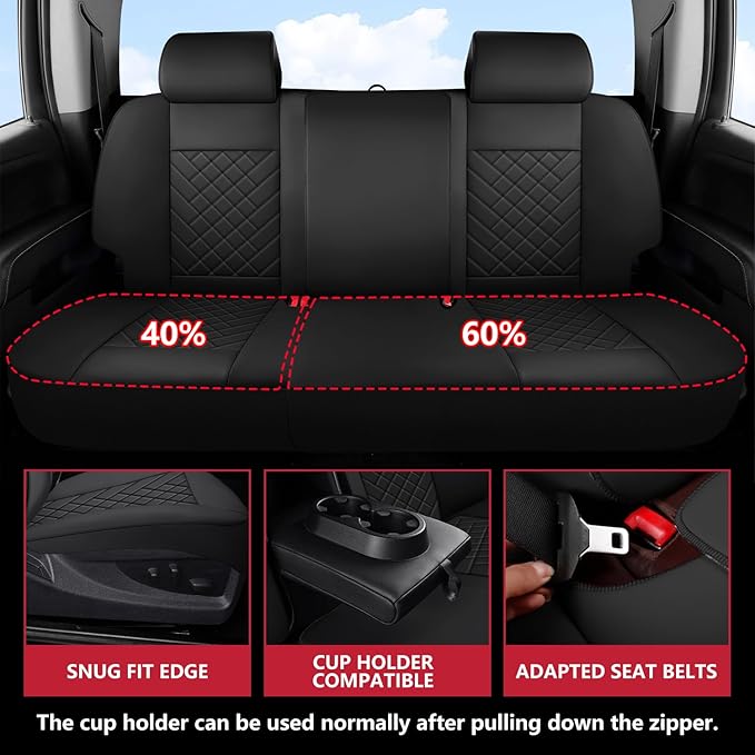 BABYBLU Chevy Chevrolet Silverado GMC Sierra Car Seat Covers Fit 2007-2023 2024 2025 1500/2500HD/3500HD (Black, Full Set)