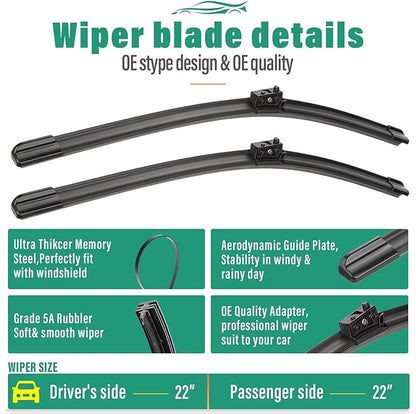 22" 22" 12" Windshield Wiper Blades Replacement for Mercedes-Benz GLC300 GLC43 GLC63 AMG 2020 2021 2022 2023 2024 GLC 300 43 63 AMG S Premium All Weather Front Rear Wipers Set-OEM Quality (Pack of 3)