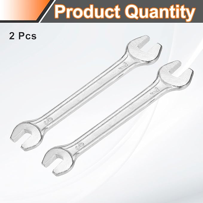 HARFINGTON 2pcs Double Open End Wrench 6mm x 7mm Metric 15 Degree Offset Angle Small Flat Head Wrench Galvanizing Open Ended Spanner for Automotive Repair Furniture Assembly