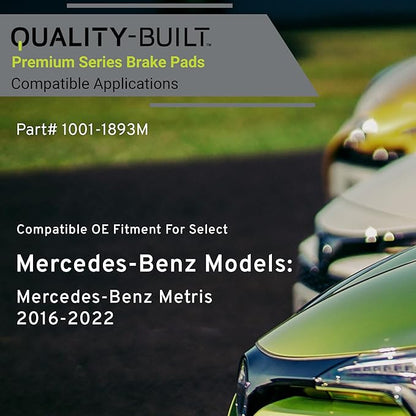 Premium Semi-Metallic Rear Brake Pads (1001-1893M) Compatible with Mercedes-Benz Metris 2016-2022