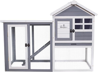GEGURI Large Rabbit Hutch Indoor Outdoor Chicken Coop Wooden Bunny Cage with Waterproof Roof (48''L x 24''W x 36''H Grey)