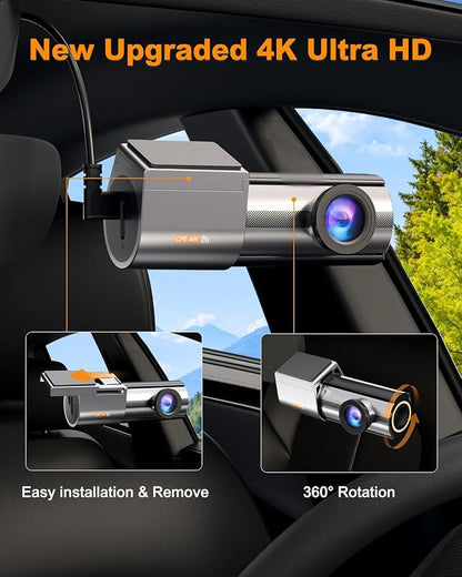 Dash Cam Front 4K, Built-in 5GHz WiFi with CPL, Car Camera Dashcam with UHD 2160P, 64GB Card, 24H Parking Monitor, Super Night Vision, WDR, G-Sensor, App Control, 170° Wide Angle, Support 256GB Max