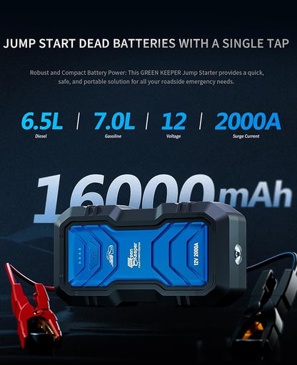 Portable Jump Starter 2000A Car Battery Jumper 12V Booster Engine Starter for 7.0L Gas & 6.5L Diesel Jump Start Battery Pack Multiple Emergency Kit with LED & Safety Protection with DC 12V/6A Output