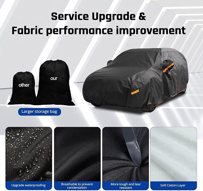 6 Layer Heavy Duty SUV Car Cover Waterproof All Weather Protection with Cotton Liner, Universal Fit Nissan Kicks, Subaru Crosstrek, Jeep Compass Liberty, Kia Soul Sportage
