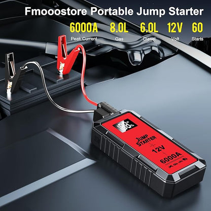 Car Battery Jump Starter with 6000A Peak Smart Clip LCD Display and 3 Modes Flashlight for Up to All Gas and 10.0L Diesel Engine 12V Auto Battery Booster Jumper Cables Portable Lithium Jump Box