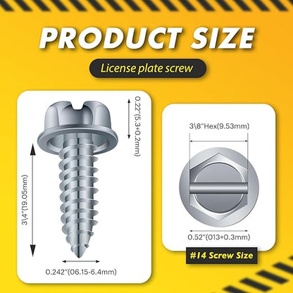 【Upgraded】 100 Pcs License Plate Mounting Screws for Car Dealers #14 x 3/4" Slotted Hex Head License Plate Bolts with Rustproof Finish, Car License Plate Screws for License Plates Frames